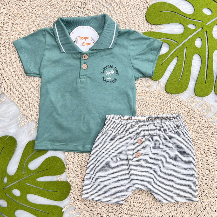 Conj. Camisa Gola Polo Summer Time e Bermuda - Verde e Mescla